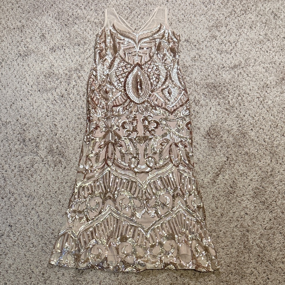 Adrianna Papell Champagne Sequin Gown